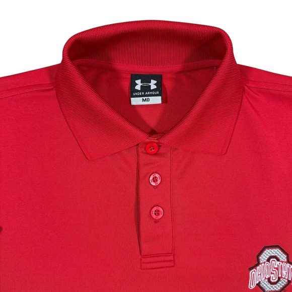 Ohio State Buckeyes Polo Shirt Under Armour Men's M Red Golf Performance‎ Logo - Picture 3 of 6